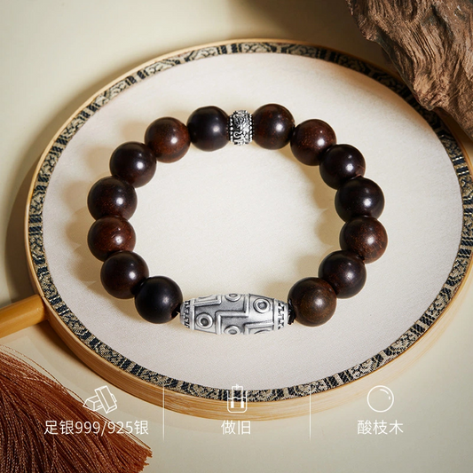 Tibetan Dzi Bead (for Fortune Transformation) & Rosewood Bracelet