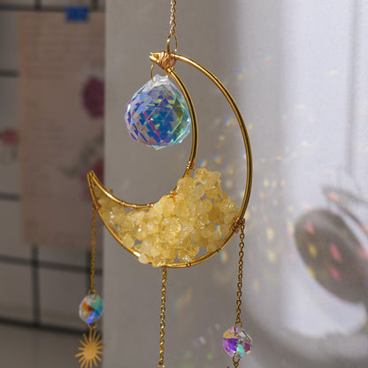 Crystal Half Moon Suncatcher Sun and moon Sun Catcher Perfect Gift Gemstone Window Decor Rainbow Maker Home Decor Hanging Art Boho Handmade - TerraDharma