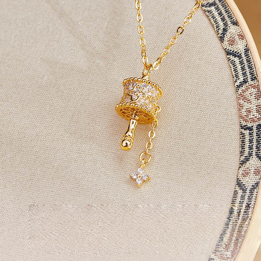 Gold - Plated Sterling Silver Prayer Wheel Pendant Necklace
