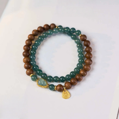 Agarwood & Ice-type Jadeite Bracelet (with Zhaki Lamu Pendant)
