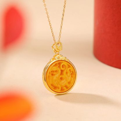 Beeswax of Auspicious Dragon with Six-Syllable Mantra Engraved  Pendant Nacklace