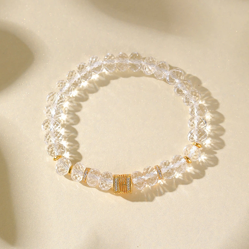 Square-cut White Crystal Bracelet (with Gold-plated Sterling Silver)