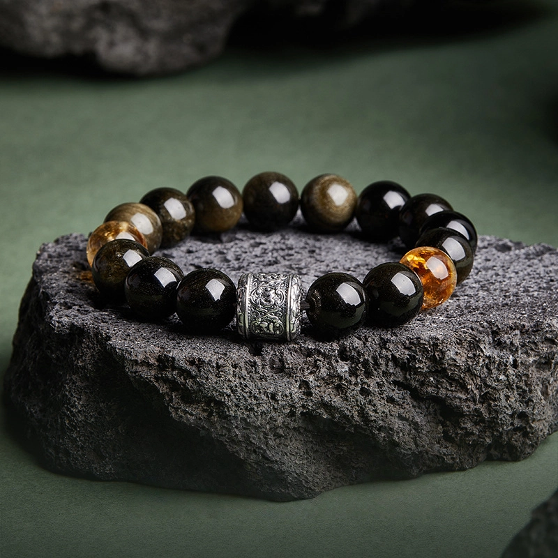 Obsidian & Golden Obsidian & Yellow Quartz Bracelet