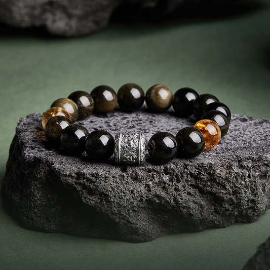 Obsidian & Golden Obsidian & Yellow Quartz Bracelet