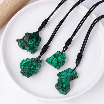 Terra Dharma Malachite Necklace – Natural Green Crystal Pendant on Adjustable Cord - Crystal Healing - TerraDharma