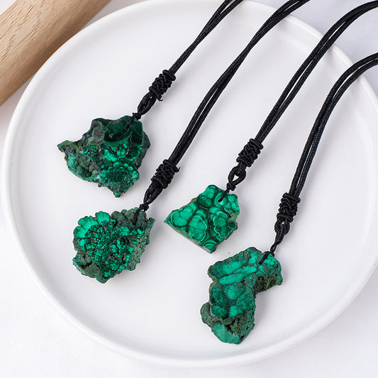 Terra Dharma Malachite Necklace – Natural Green Crystal Pendant on Adjustable Cord - Crystal Healing - TerraDharma