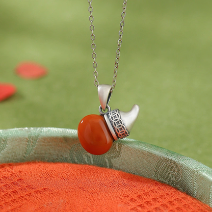 South Red Agate Gourd-shaped Pendant Nacklace (with Sterling Silver Fu Pattern)