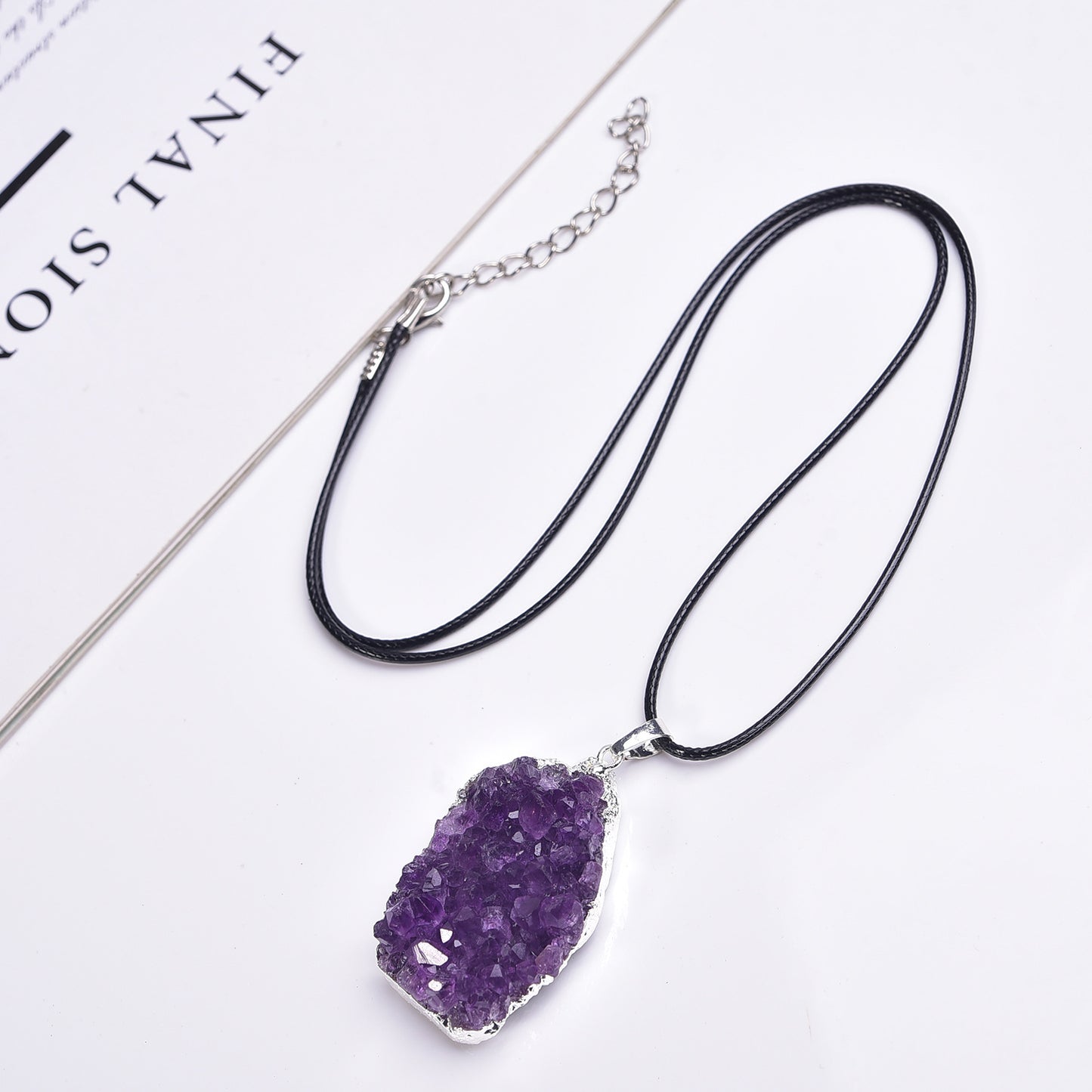 Terra Dharma Natural Raw Amethyst Pendant Necklace, Gold / Silver Amethyst Druzy Quartz, Natural Amethyst Crystal Cluster Pendant with Gold / Silver Plated - TerraDharma