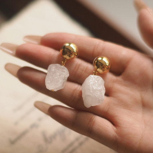 Minimalist Natural White Crystal/Amethyst Earrings