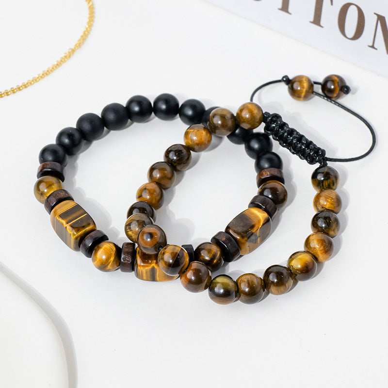 Terra Dharma Natural tiger's eye stone bracelet set for men to attract wealth, hand-woven crystal bracelet for couples, adjustable accessories - TerraDharma