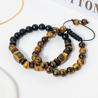 Terra Dharma Natural tiger's eye stone bracelet set for men to attract wealth, hand-woven crystal bracelet for couples, adjustable accessories - TerraDharma