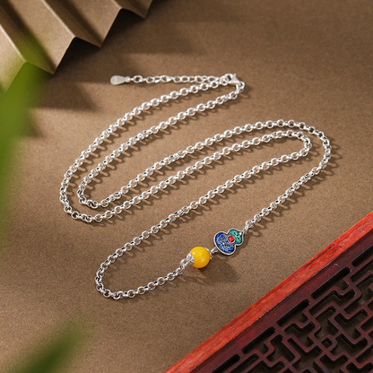 Beeswax & Cloisonné Gourd Sterling Silver Necklace