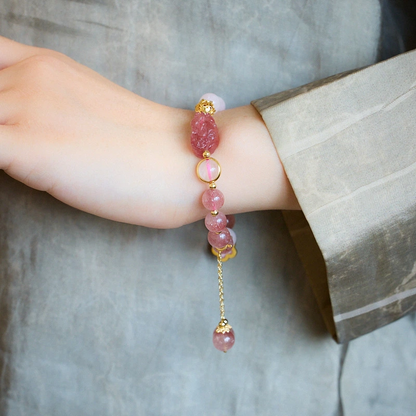 Natural Strawberry Quartz & Rose Quartz Bracelet (Match with Pi Yao)