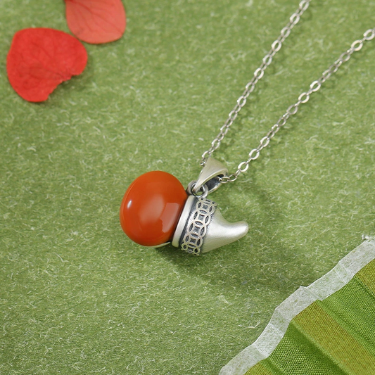 South Red Agate Gourd-shaped Pendant Nacklace (with Sterling Silver Fu Pattern)