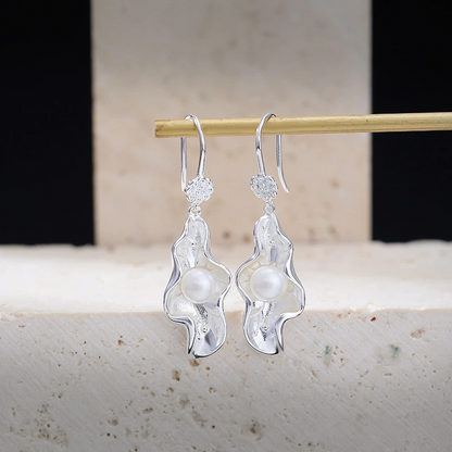 Freshwater Pearl with Lotus Leaf Shape Earrings