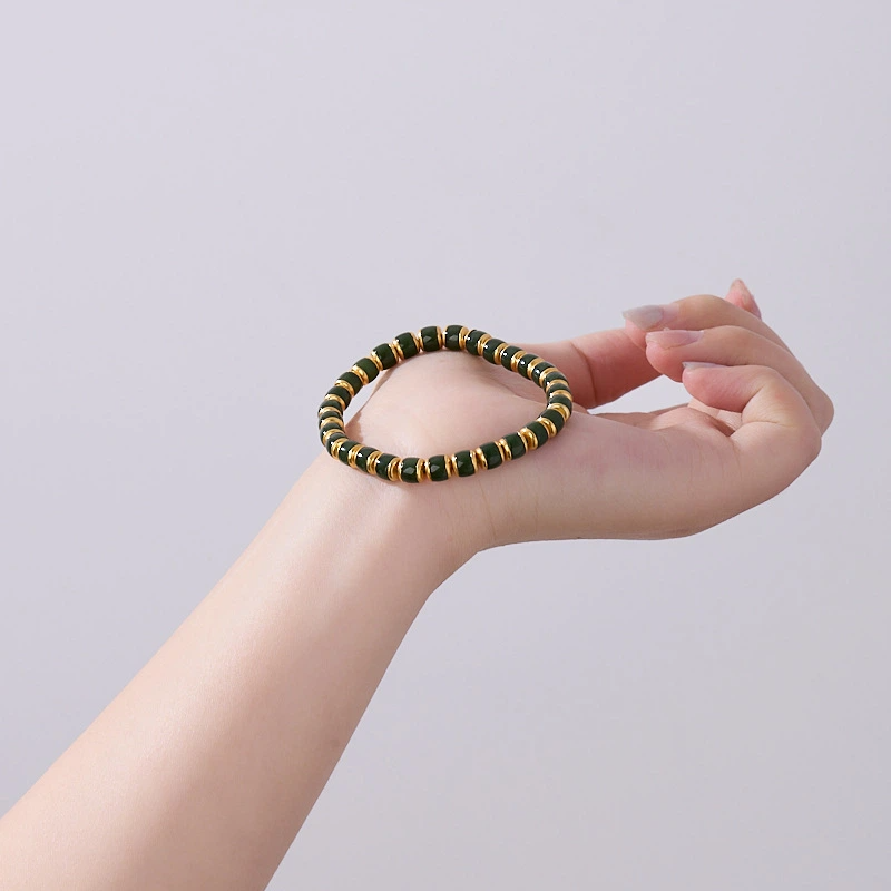 TerraDharma "Spirit Soothing & Emotional Balance" Natural Barrel-shaped Beads of Hetian Nephrite Jade Bracelet