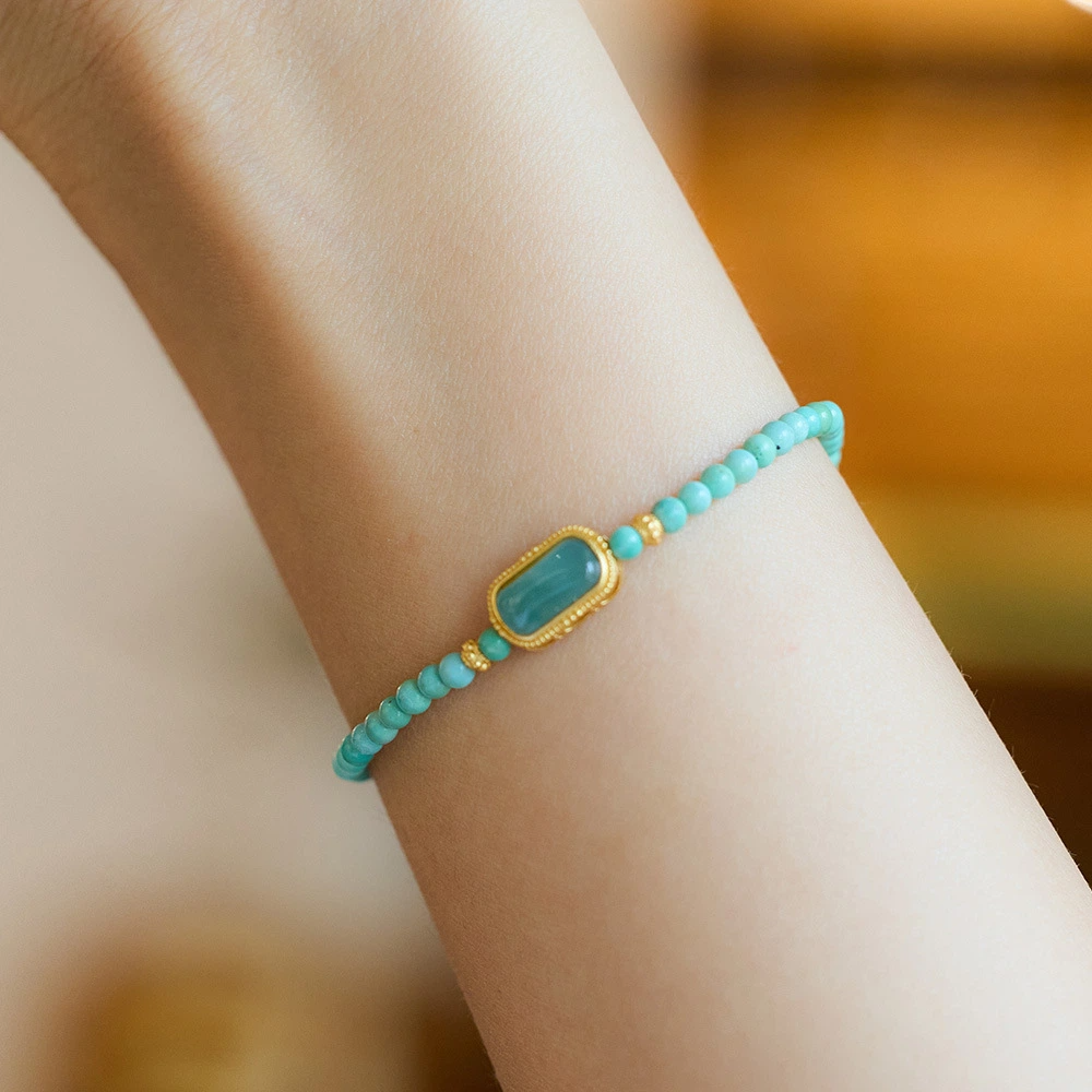 Natural Green Turquoise Bracelet (with Blue Water Jadeite)