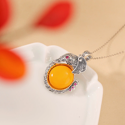 Nature Beeswax & Lucky Elephant Pendant Necklace