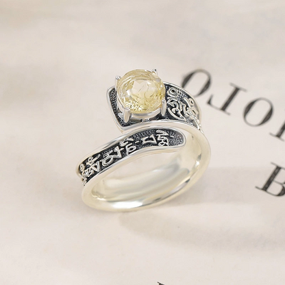 Amethyst/Citrine Faceted Six-Syllable Mantra Open Ring