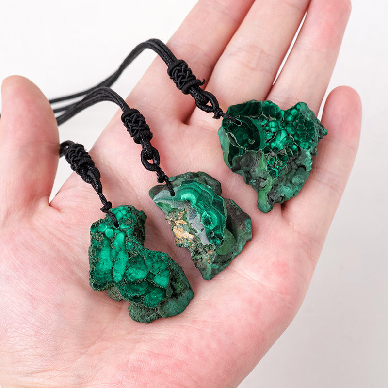Terra Dharma Malachite Necklace – Natural Green Crystal Pendant on Adjustable Cord - Crystal Healing - TerraDharma