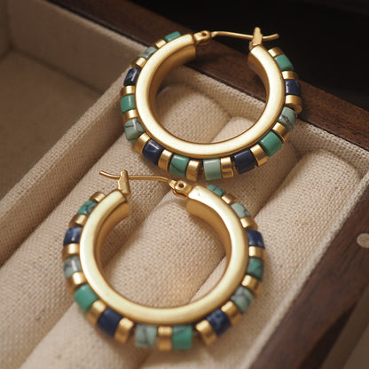Retro Round Earrings (Lapis Lazuli and Turquoise)