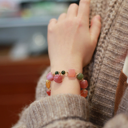 Natural Salt Source Agate Cube Bracelet (Candy-colored Multi-bead Bracelet)