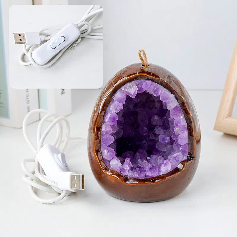 Amethyst Crystal USB Night Light – Tranquil Energy Lamp for Meditation, Ambiance, Home & Office Décor, Housewarming Gift - TerraDharma