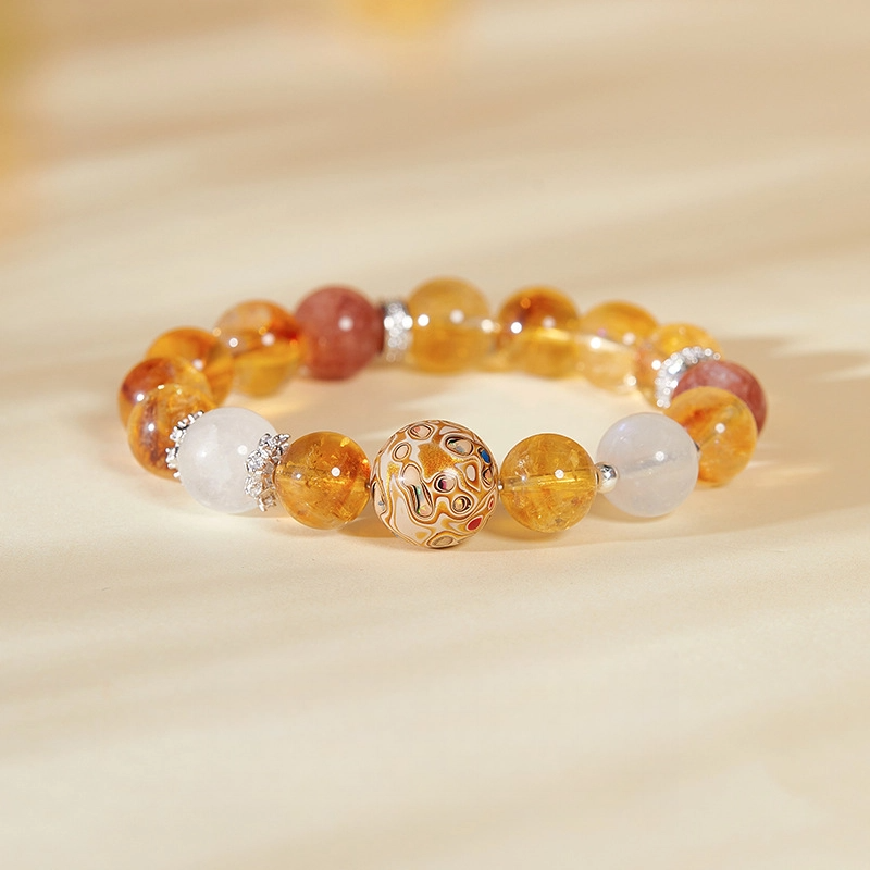 Lacquer Bead & Golden Rutilated Quartz Beaded Bracelet