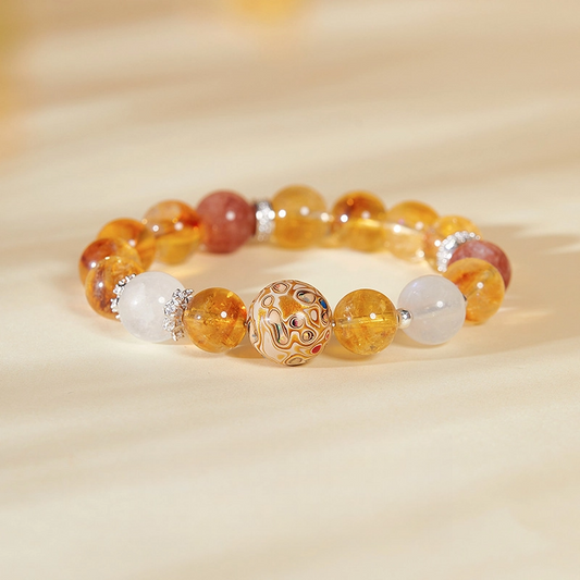Lacquer Bead & Golden Rutilated Quartz Beaded Bracelet