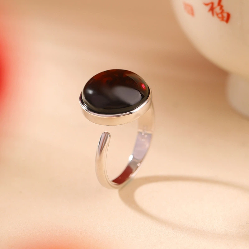 Chic and Minimalist Design Blood Amber Ring (with Sterling Silver)