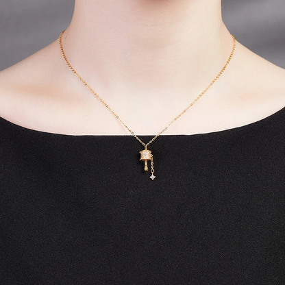 Gold - Plated Sterling Silver Prayer Wheel Pendant Necklace