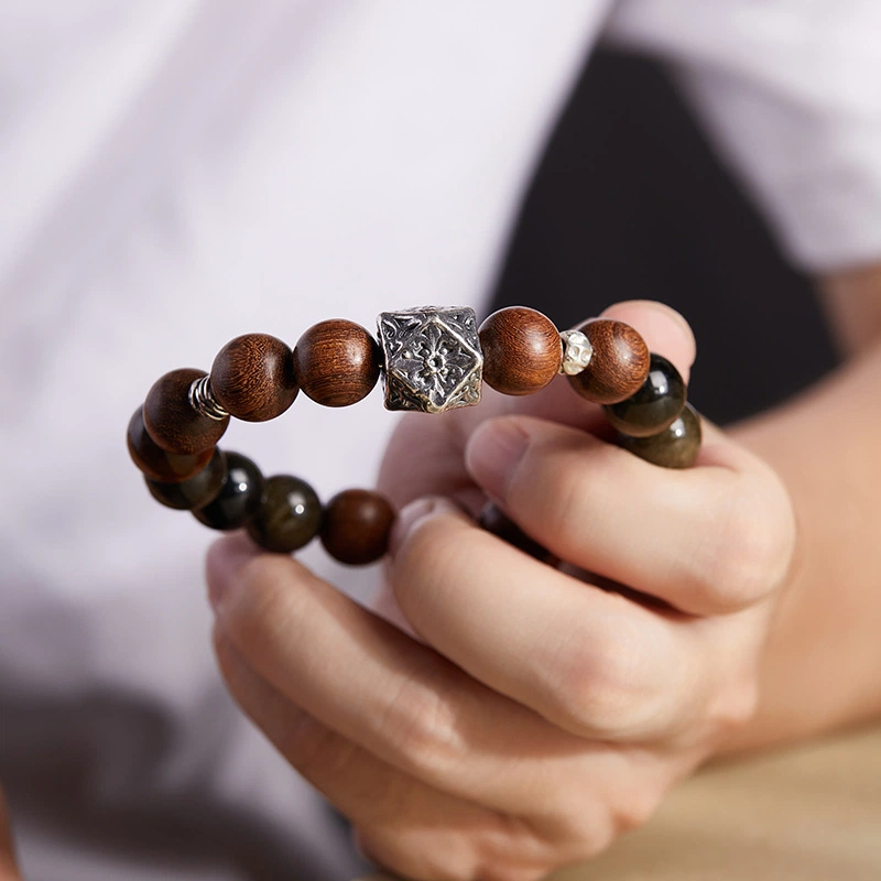 Golden Obsidian & Sandalwood & Yellow Tiger‘s Eye Beaded Bracelet