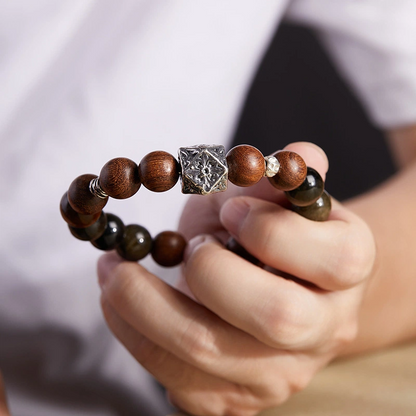 Golden Obsidian & Sandalwood & Yellow Tiger‘s Eye Beaded Bracelet