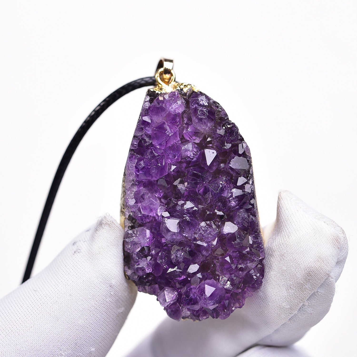 Terra Dharma Natural Raw Amethyst Pendant Necklace, Gold / Silver Amethyst Druzy Quartz, Natural Amethyst Crystal Cluster Pendant with Gold / Silver Plated - TerraDharma