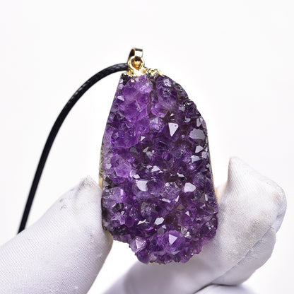 Terra Dharma Natural Raw Amethyst Pendant Necklace, Gold / Silver Amethyst Druzy Quartz, Natural Amethyst Crystal Cluster Pendant with Gold / Silver Plated - TerraDharma