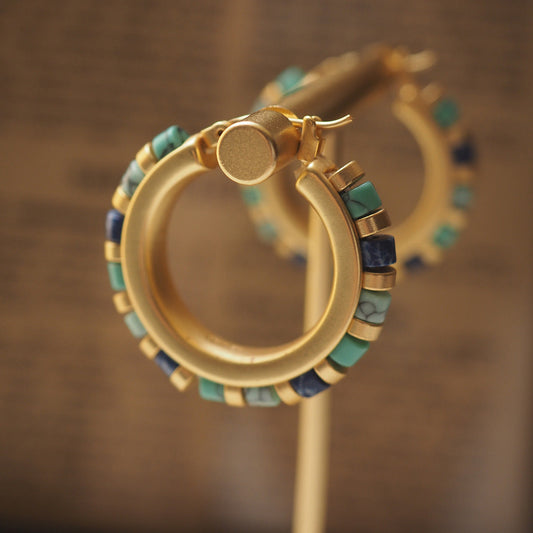 Retro Round Earrings (Lapis Lazuli and Turquoise)