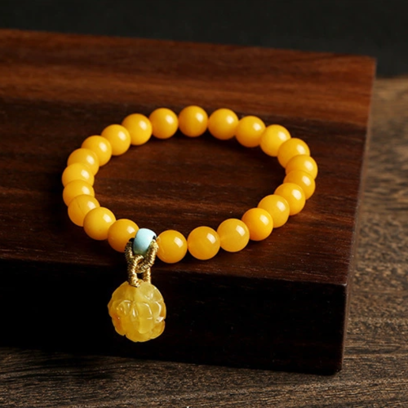 TerraDharma "Emotional Comfort & Warmth Nurturing" Natural Amber Bracelet (with Rose Pendant)