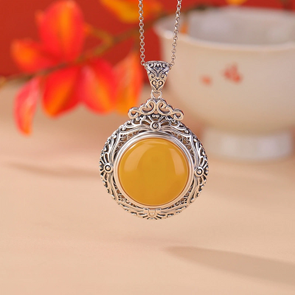 Beeswax Pendant Nacklace (Cloisonné with Butterfly and Lotus Patterns)