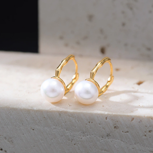 Freshwater Pearl & Gold - Plated Bamboo Hoop Earrings