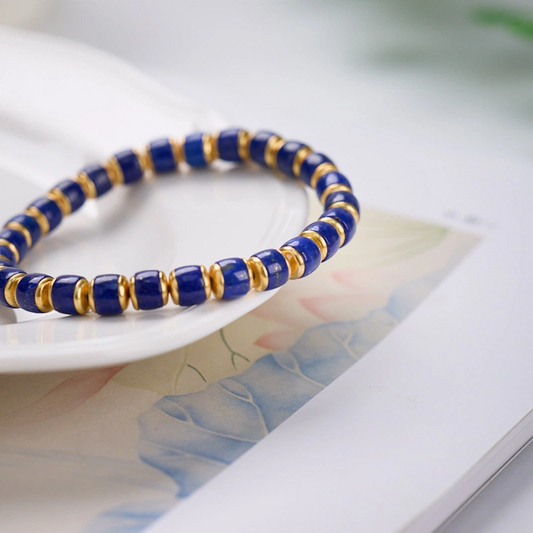 Natural Barrel-shaped Beads of Lapis Lazuli Bracelet