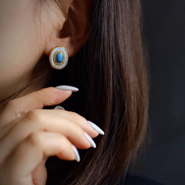 Natural Amarican Pine Stone Earrings (Inlaid White Mother-of-Pearl)