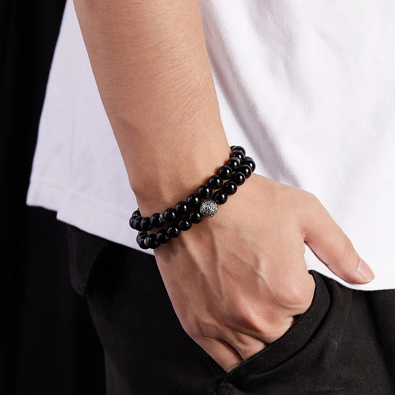 TerraDharma "Negativity Shield & Stress Allevation" Obsidian Double Circle Bracelet