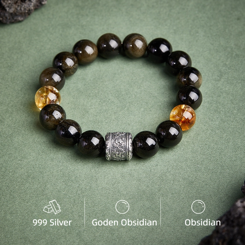 Obsidian & Golden Obsidian & Yellow Quartz Bracelet