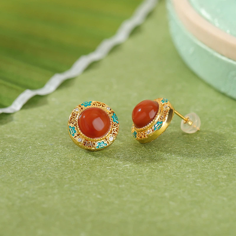 South Red Agate & Hollowed-out Silver Jewelry Set
