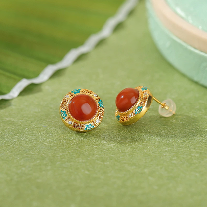 South Red Agate & Hollowed-out Silver Jewelry Set