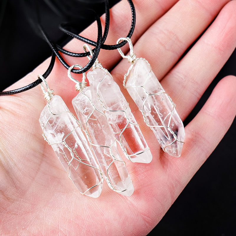 Terra Dharma Natural White Crystal Necklace, Wire Wrapped Crystal Pendant, Clear Quartz pendant, gemstone necklace, Christmas gifts. - TerraDharma