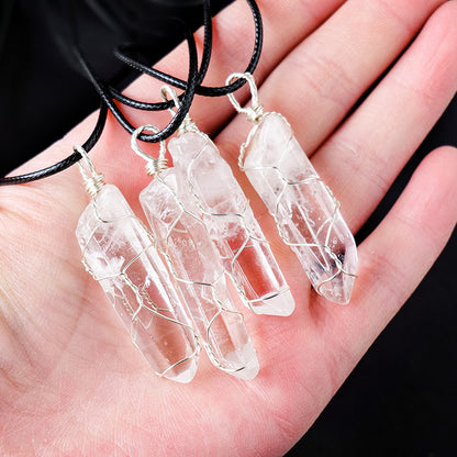 Terra Dharma Natural White Crystal Necklace, Wire Wrapped Crystal Pendant, Clear Quartz pendant, gemstone necklace, Christmas gifts. - TerraDharma