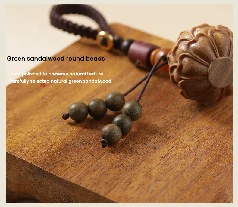 Green sandalwood lotus sachet aromatherapy mobile phone chain keychain TerraDharma