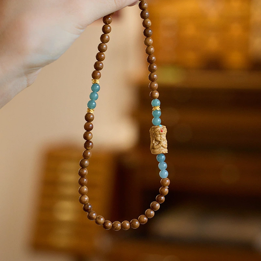Natural Bodhi and Blue Water Jadeite Bracelet (with Zhaki Lamu Accessory）