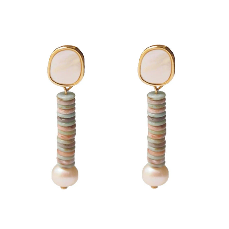 Mother-of-pearl vintage natural pearl tassel earrings